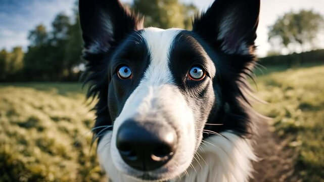 Fish eye view of a dog.