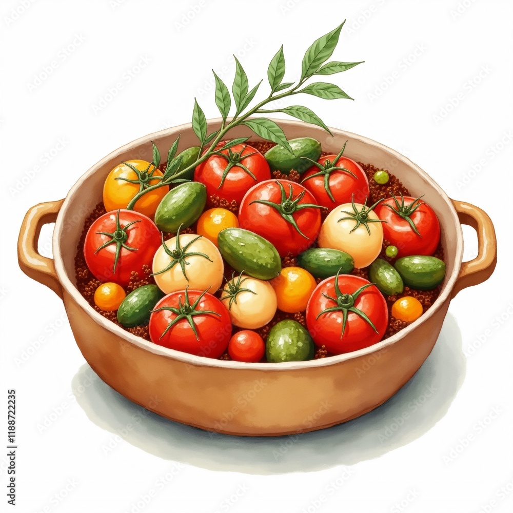 Poster the image is a digital illustration of a large copper pot with two handles on either side. inside th