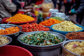 Fototapeta premium Tropical Beachside Bliss Vibrant Ceviche Bowl with Ocean Backdrop