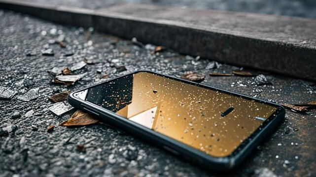 Mobile phone with broken screen.
