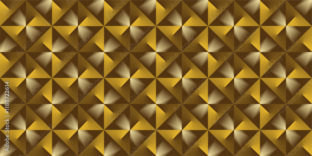 Poster composition of repeating geometric planes in the form of squares with gradations of brown and gold a