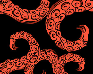 octopus tentacles creating seamless marine pattern on black background