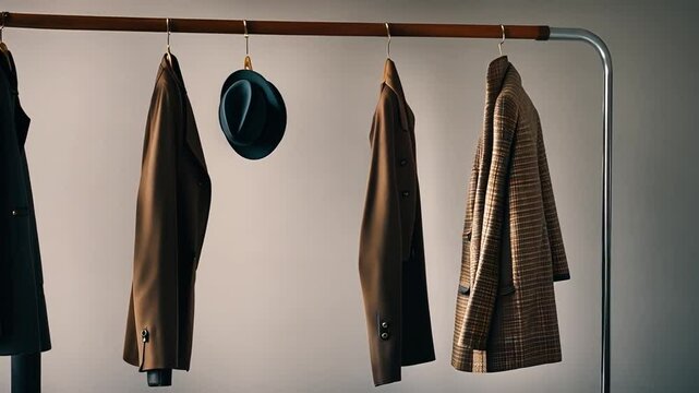 Hat on a coat rack.