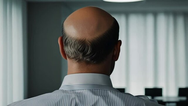 Back view of a bald man.