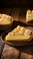 A Delectable Slice of Lemon Tart: Exquisitely Crafted Dessert with Whipped Cream and Lemon Curd