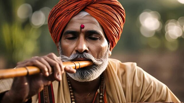 Indian man making the snake dance.
