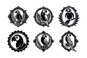 scarlet macaw logo type design, labeled vector art illustration