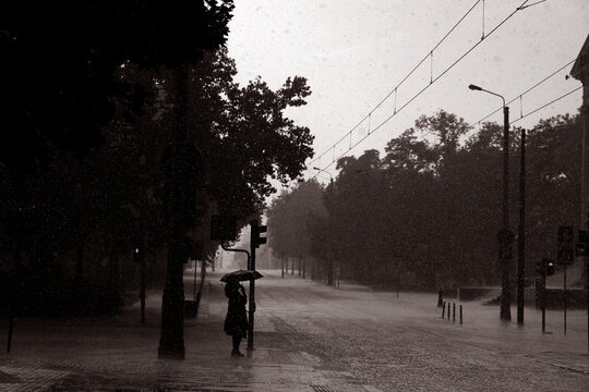 The retro rainny day at town