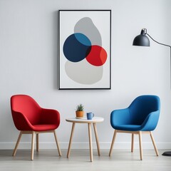 Modern Living Room with Stylish Chairs, Minimalist Artwork, and Cozy Atmosphere Ideal for Interior Design, Home Decor, and Contemporary Aesthetic Photography