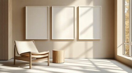 Minimalist Interior Design with Modern Chair and Blank Frames