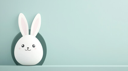 Obraz premium Cute bunny hiding behind Easter egg in bright pastel colors, perfect for spring celebrations