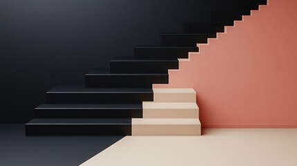 Minimalist Staircase Design with Contrasting Colors and Shapes