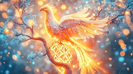 Obraz premium fiery phoenix bird mystical fantasy art - mystical creatures