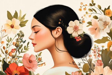Fototapeta premium Celebration of Women's Day with Blooming Floral Beauty Illustration, International Women's Day Concept