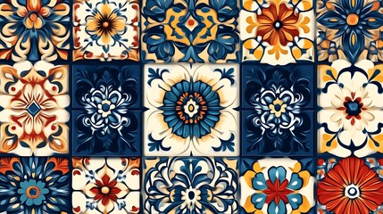 Colorful Floral Tile Pattern Design Artwork