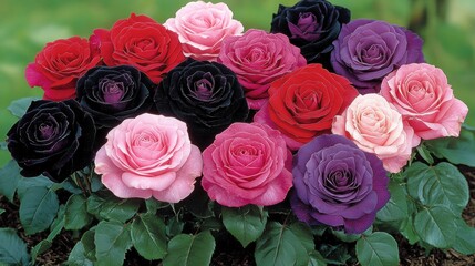 Obraz premium Colorful Bouquet of Roses in Various Shades and Types of Bloom