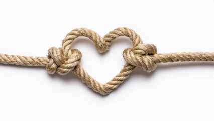 Rope heart knot, close-up, beige background, textured, intricate detail, symbolic, love concept, nautical theme, high contrast, studio lighting, minimalist composition, macro photography, romantic ges