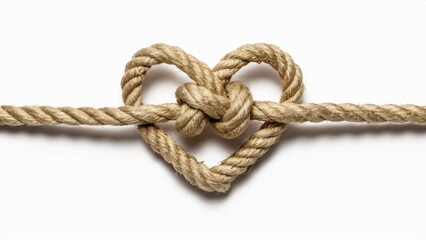 Obraz premium Rope heart knot, close-up, beige background, textured, intricate detail, symbolic, love concept, nautical theme, high contrast, studio lighting, minimalist composition, macro photography, romantic ges