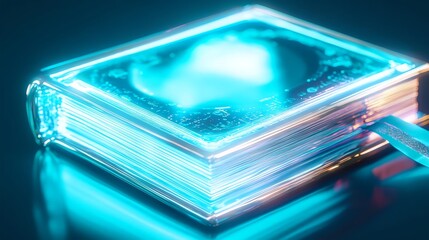glowing book, futuristic sci-fi text - cyberpunk
