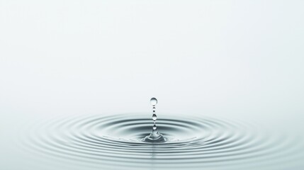 Clear water droplet falls creating ripples. Water drop impact creates concentric circles. Abstract nature liquid art. Clean clear water drop. Pure liquid. Smooth surface. Water texture. Liquid