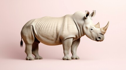 Fototapeta premium Majestic White Rhino Gracefully Posed Against Vibrant Pink Background Evoking Strong Emotions and Captivating Visual Appeal