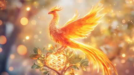 Fototapeta premium golden phoenix bird fantasy art - fantasy art