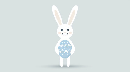Kawaii bunny holding decorated Easter egg, smiling with joy