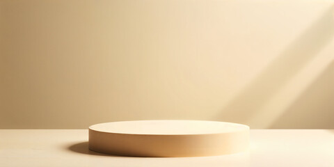 Empty round podium for cosmetics or products with brown background. Simple background with natural materials.