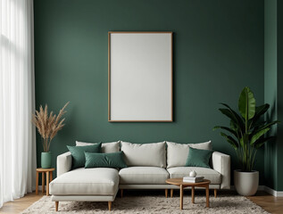 Canvas mockup in the dark living room with sofa	