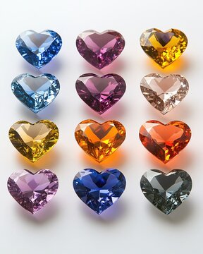 Sparkling Heart Gems Colorful Collection Brilliant Cut Jewels