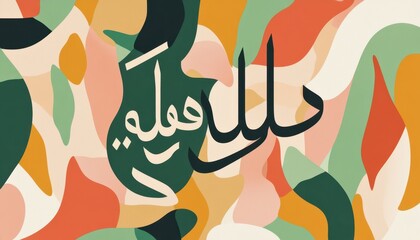 Naklejka premium Abstract Arabic Calligraphy Art on Colorful Organic Shapes Background.