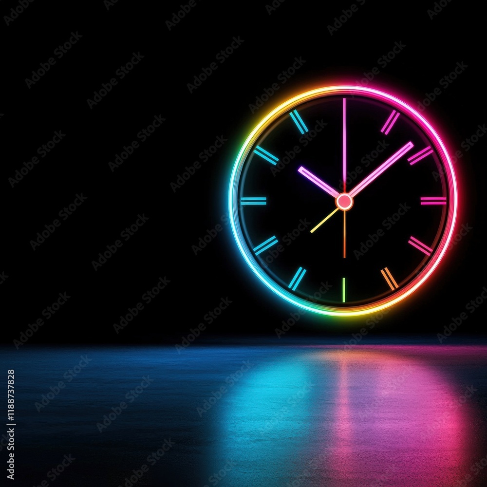 Poster a glowing clock symbolizing 24/7 customer support availability.