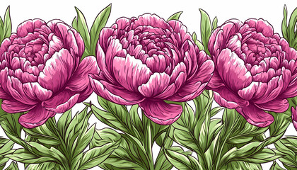 Obraz premium Pink peonies border, floral design, nature, background, textile