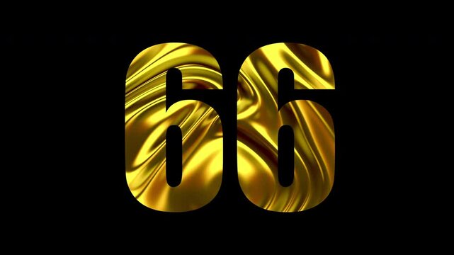 Number 66 Golden Animation on Black Background. 4K