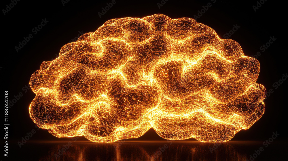 Poster rank coordinator network concept, glowing brain illustration with intricate light patterns and textu