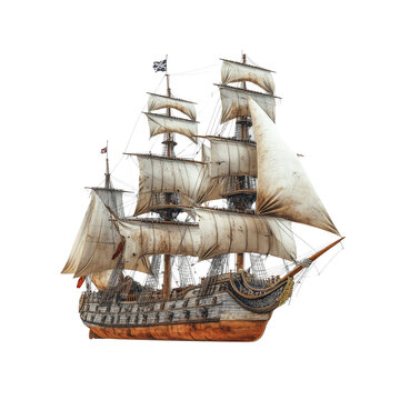 Majestic 18th Century Sailing Ship -  Full Sail on White Background