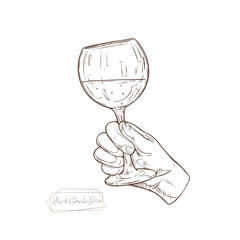 Hand holding a wine glass – hand-hrawn illustration