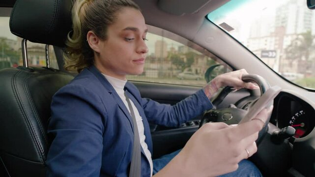 Transwoman distracted driving while using a mobile device stops his vehicle suddenly to avoid an accident. 

