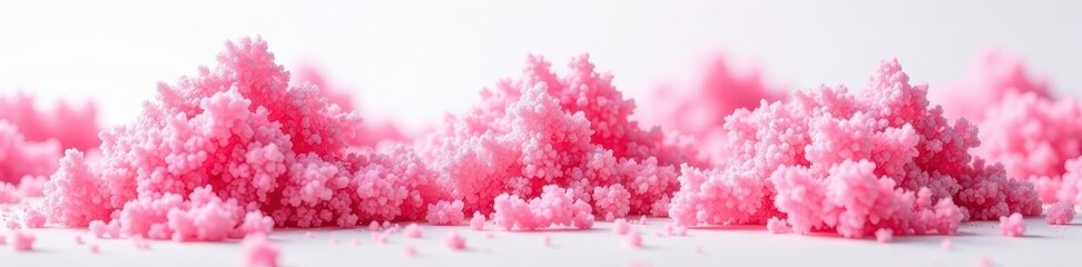 Fototapeta premium Pink spun sugar, fluffy texture, white backdrop, candy floss, texture