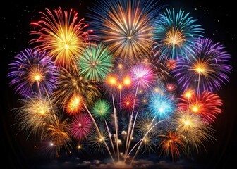 Fototapeta premium 2025 New Year's Eve Fireworks Panorama - Colorful Pyrotechnics Display