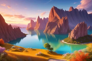 Beautiful and Peaceful Nature Scenery Illustration Landscape Countryside Tranquil Vibrant and Colorful