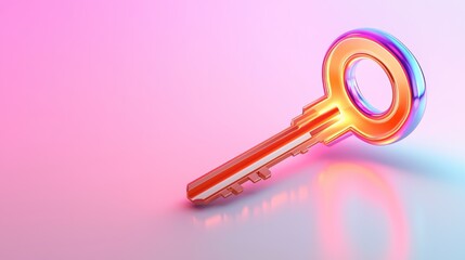 A vibrant, colorful key positioned at an angle, reflecting light against a gradient background, symbolizing access and security.