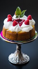 A Delectable Raspberry Cake on an Exquisite Stand: A Visual Feast for the Senses