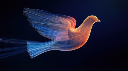 Fototapeta premium Abstract Representation of a Dove Created by Colorful Light Trails on a Dark Background