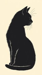 Elegant Black Cat Silhouette Art Print