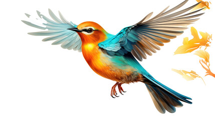 Obraz premium Vibrant bird in flight with colorful feathers isolated PNG with Transparent Background