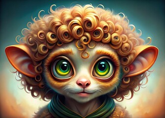 Fototapeta premium AI Generated Image: Curly-Haired Youngling with Expressive Eyes - High-Resolution Photorealistic Portrait