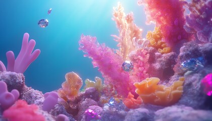 Vibrant underwater scene with colorful coral, sponges, and fish.  Perfect for children's books, websites, or presentations.