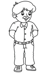 Cute cartoon hand drawn vector man coloring page.