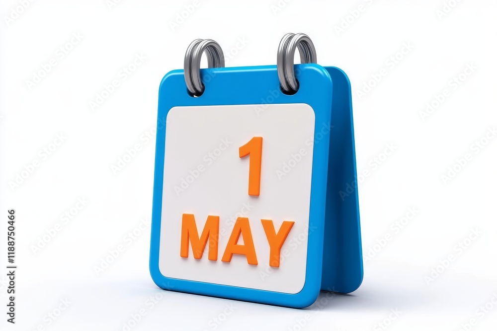 Poster a vibrant 3d rendered desk calendar that highlights the date may 1st in a visually appealing manner.